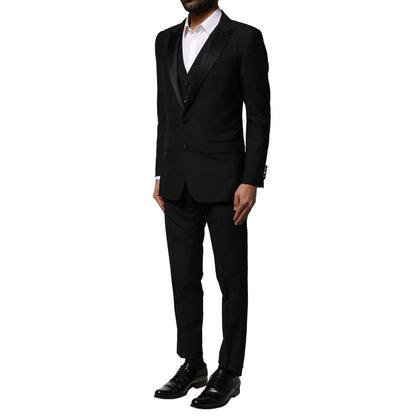 Dolce & Gabbana Black Wool 3 Piece Single Breasted Suit