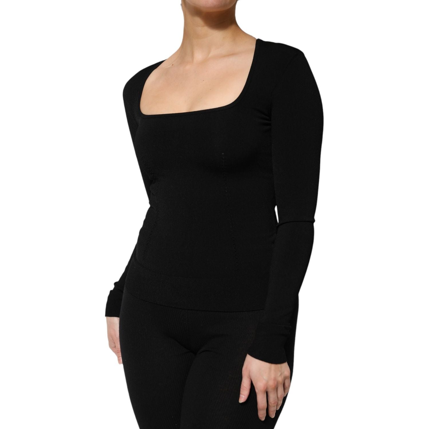 Dolce & Gabbana Black Square Neck Long Sleeves Pullover Top