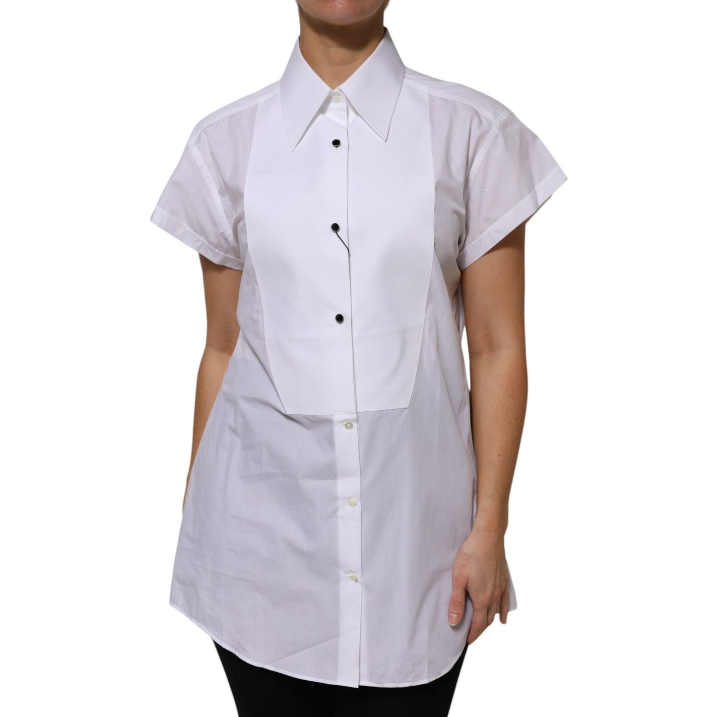 Dolce & Gabbana White Cotton Collared Short Sleeves Top