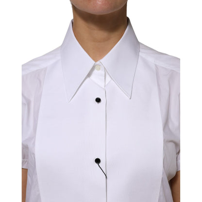 Dolce & Gabbana White Cotton Collared Short Sleeves Top