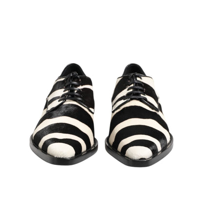 Dolce & Gabbana Black White Zebra Pony Fur Dress Shoes