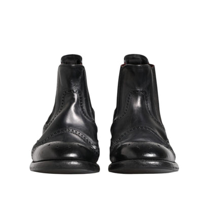Dolce & Gabbana Black Leather Ankle Boots Slip On Shoes