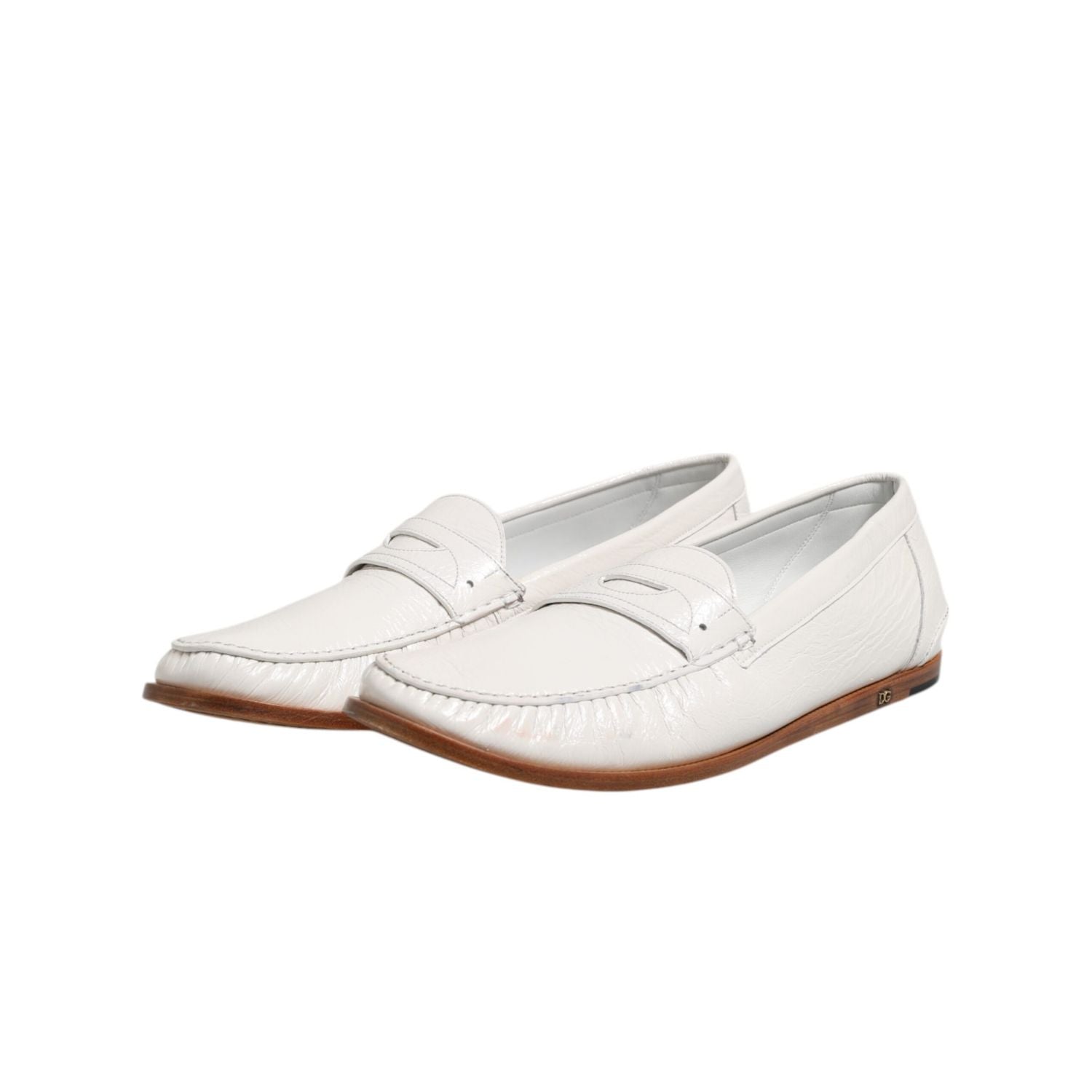 Dolce & Gabbana White Leather Loafers Moccasins Slip On Shoes