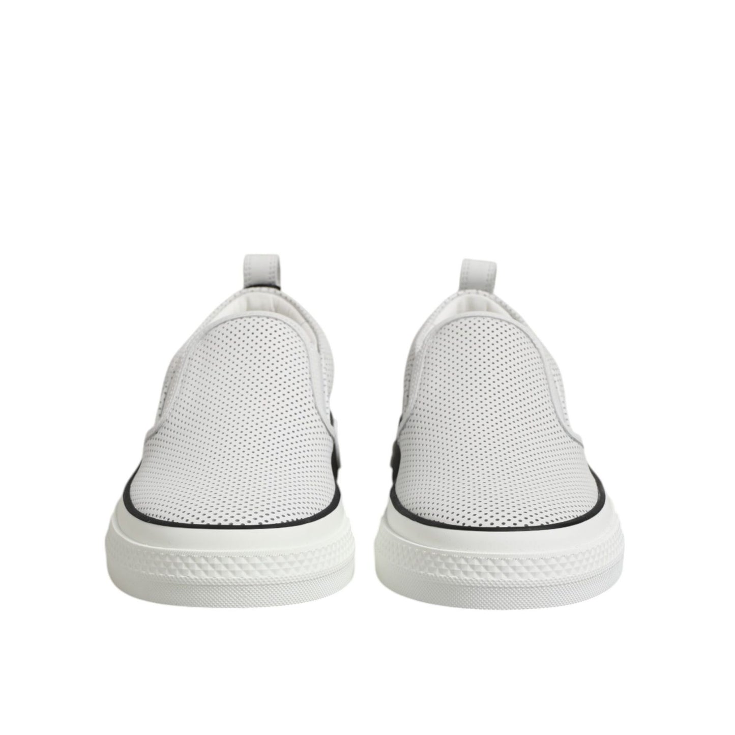 Dolce & Gabbana White Dotted Leather Slip On Men Sneakers Shoes