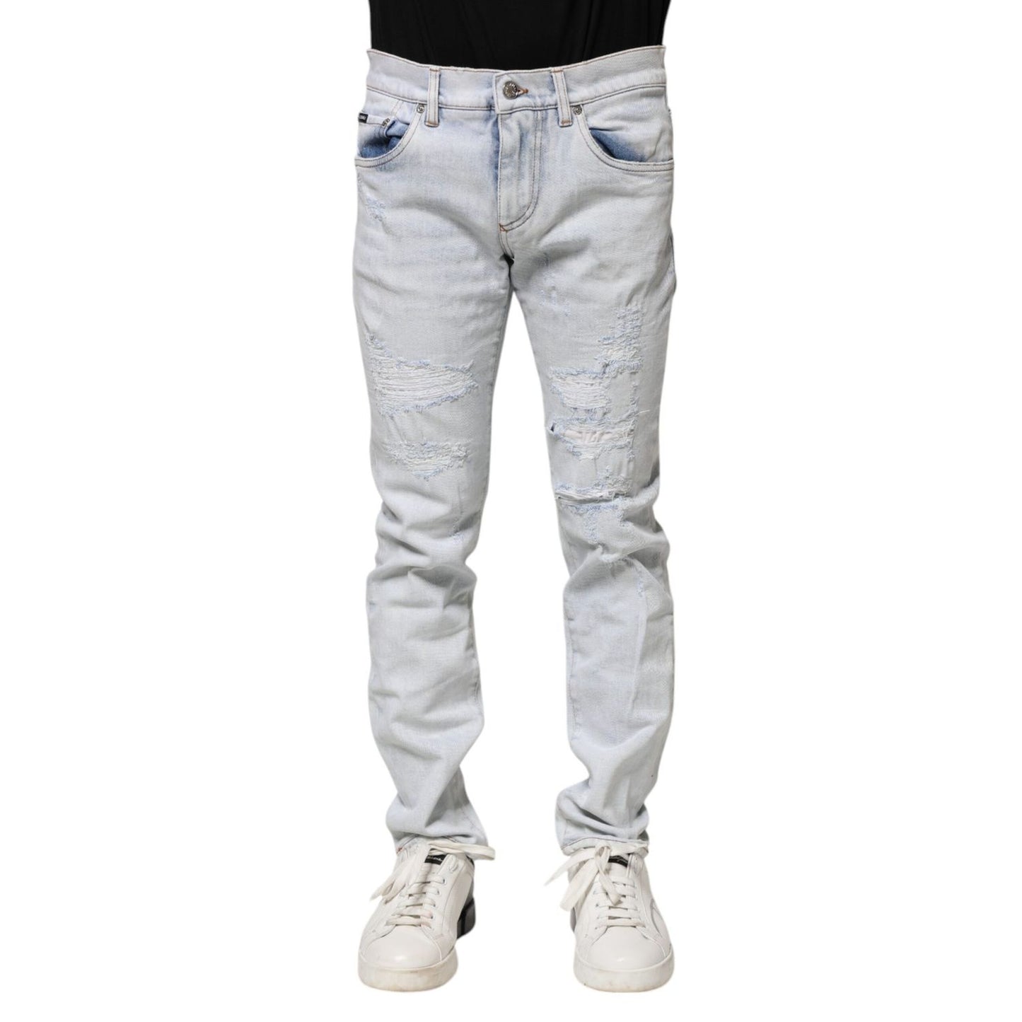 Dolce & Gabbana Light Blue Tattered Skinny Denim Jeans