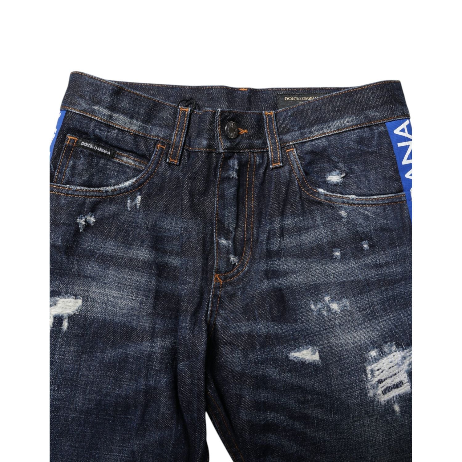 Dolce & Gabbana Dark Blue Tattered Skinny Denim Jeans