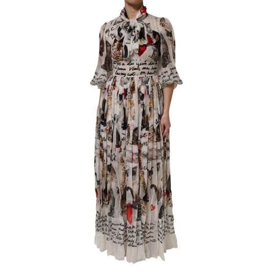 Dolce & Gabbana Multicolor Animal Print Silk Ascot Maxi Dress