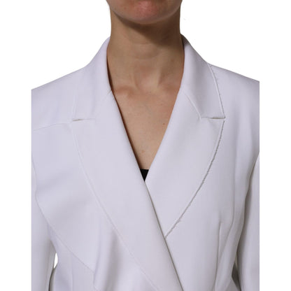 MSGM White Polyester Long Sleeves Ruffled Wrap Jacket