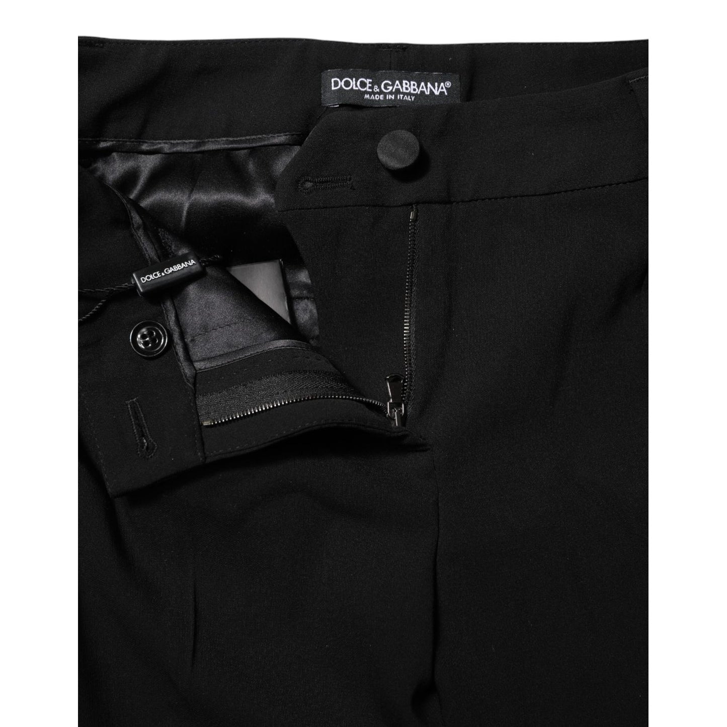Dolce & Gabbana Black Wool Mid Waisted Tapered Dress Pants