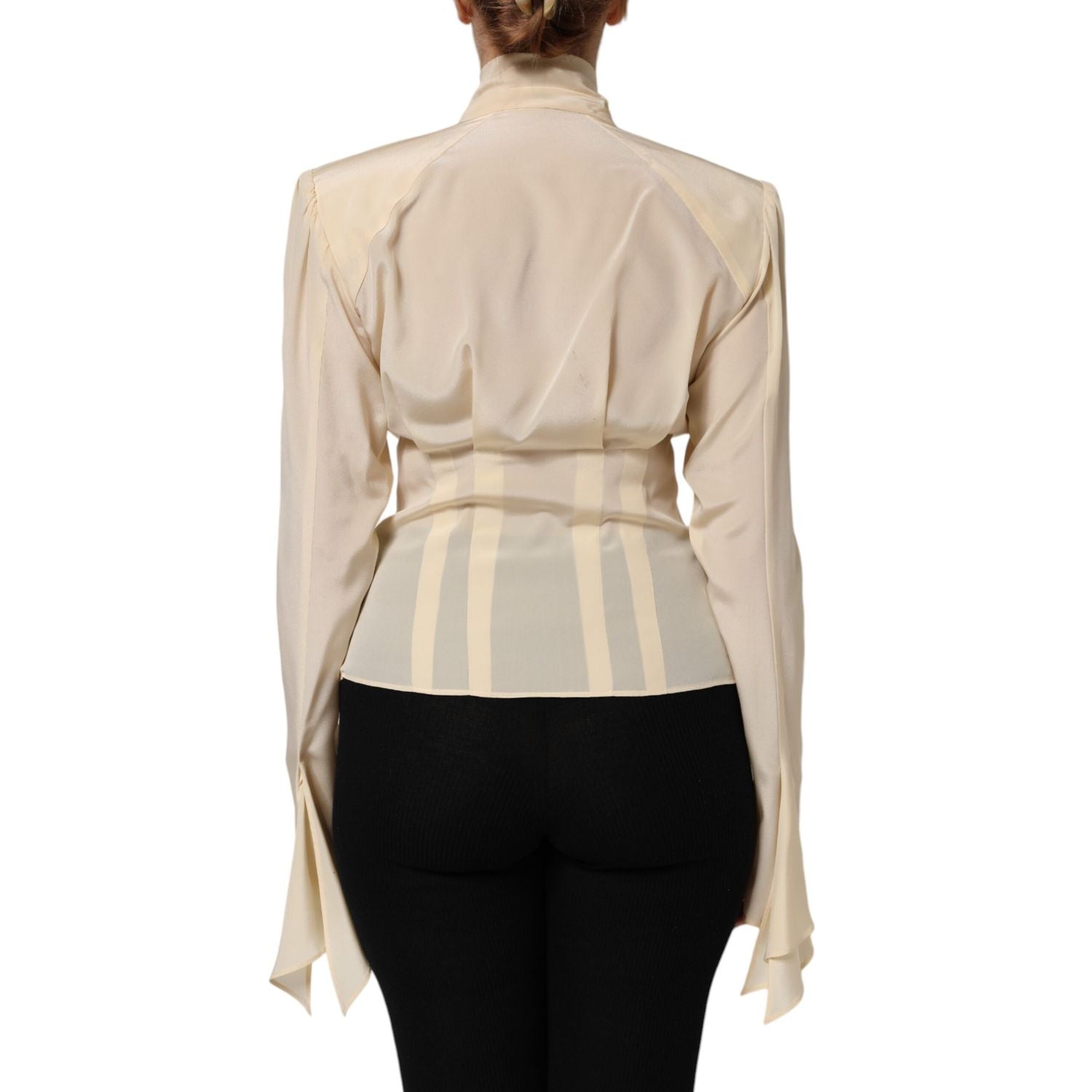 Dolce & Gabbana Light Yellow Ascot Collar Buttoned Blouse Top