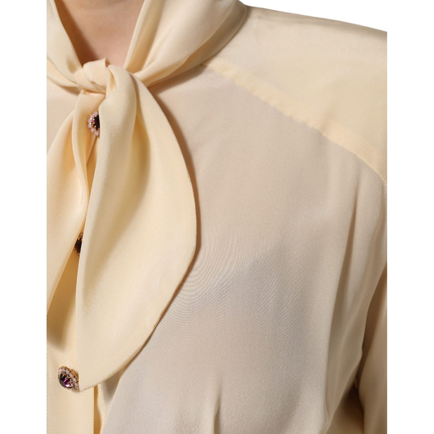 Dolce & Gabbana Light Yellow Ascot Collar Buttoned Blouse Top