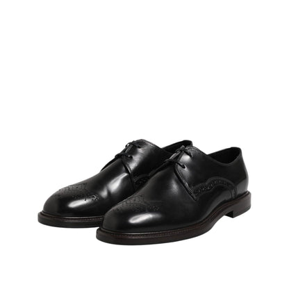 Dolce & Gabbana Black Leather Derby Wingtip Formal Shoes