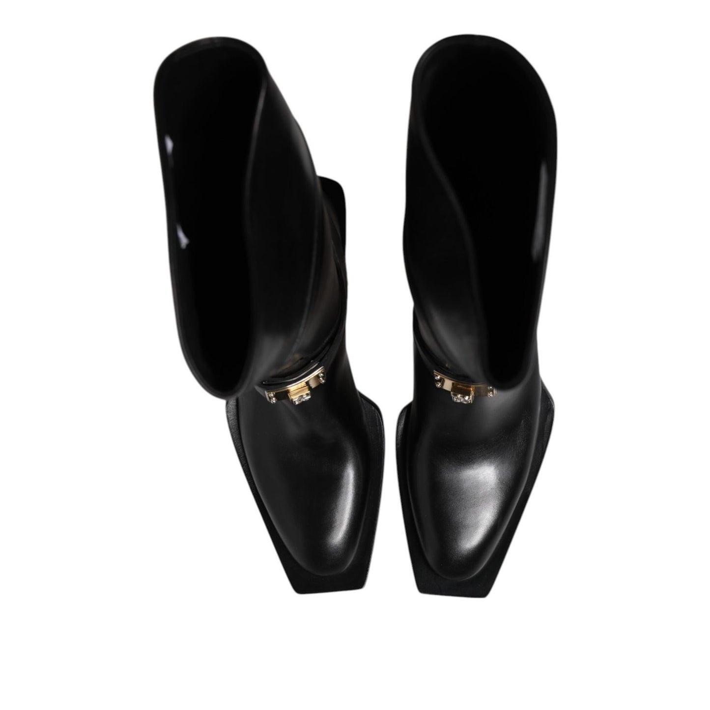 Dolce & Gabbana Black Leather High Boots Flats Shoes