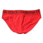 Dolce & Gabbana Red Logo Waist Men Beachwear Brief Swimwear