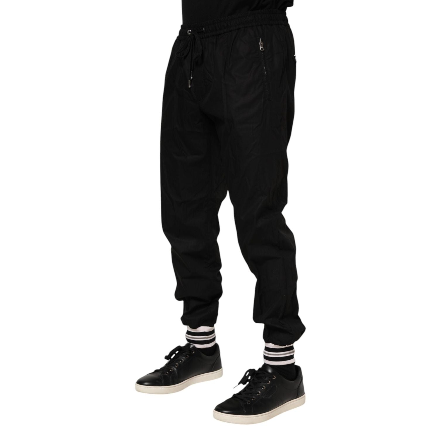 Dolce & Gabbana Black Cotton Logo Tape Men Jogger Pants