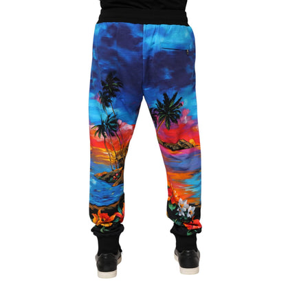 Dolce & Gabbana Blue Hawaiian Print Jogger Sweatpants Pants