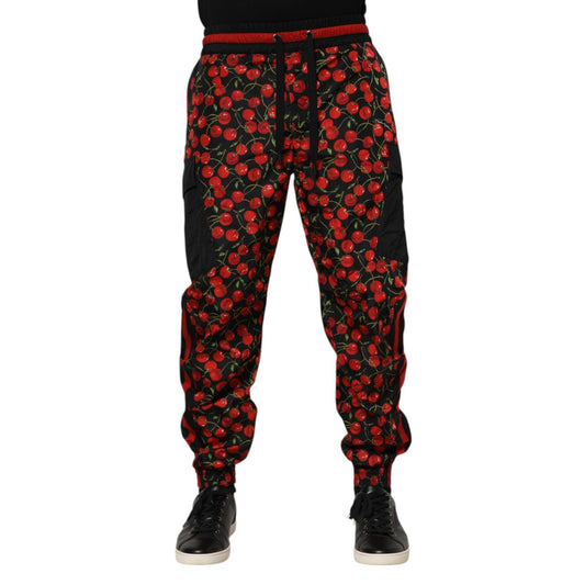 Dolce & Gabbana Black Red Cherry Print Men Sweatpants Pants