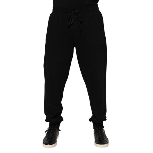 Dolce & Gabbana Black Cotton Logo Tape Men Jogger Pants