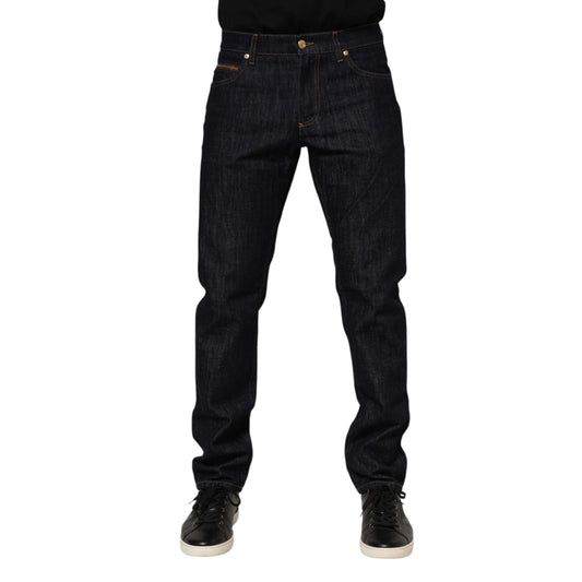Dolce & Gabbana Dark Blue Cotton Logo Plaque Men Denim Jeans
