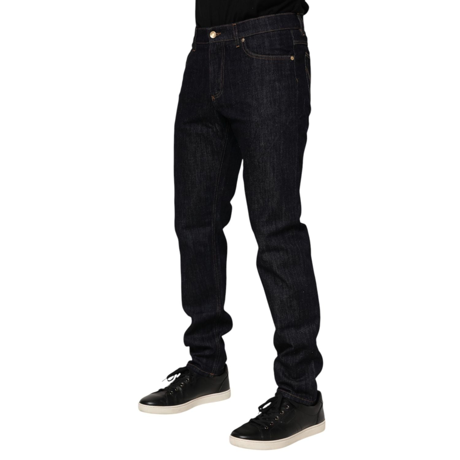 Dolce & Gabbana Dark Blue Cotton Logo Plaque Men Denim Jeans