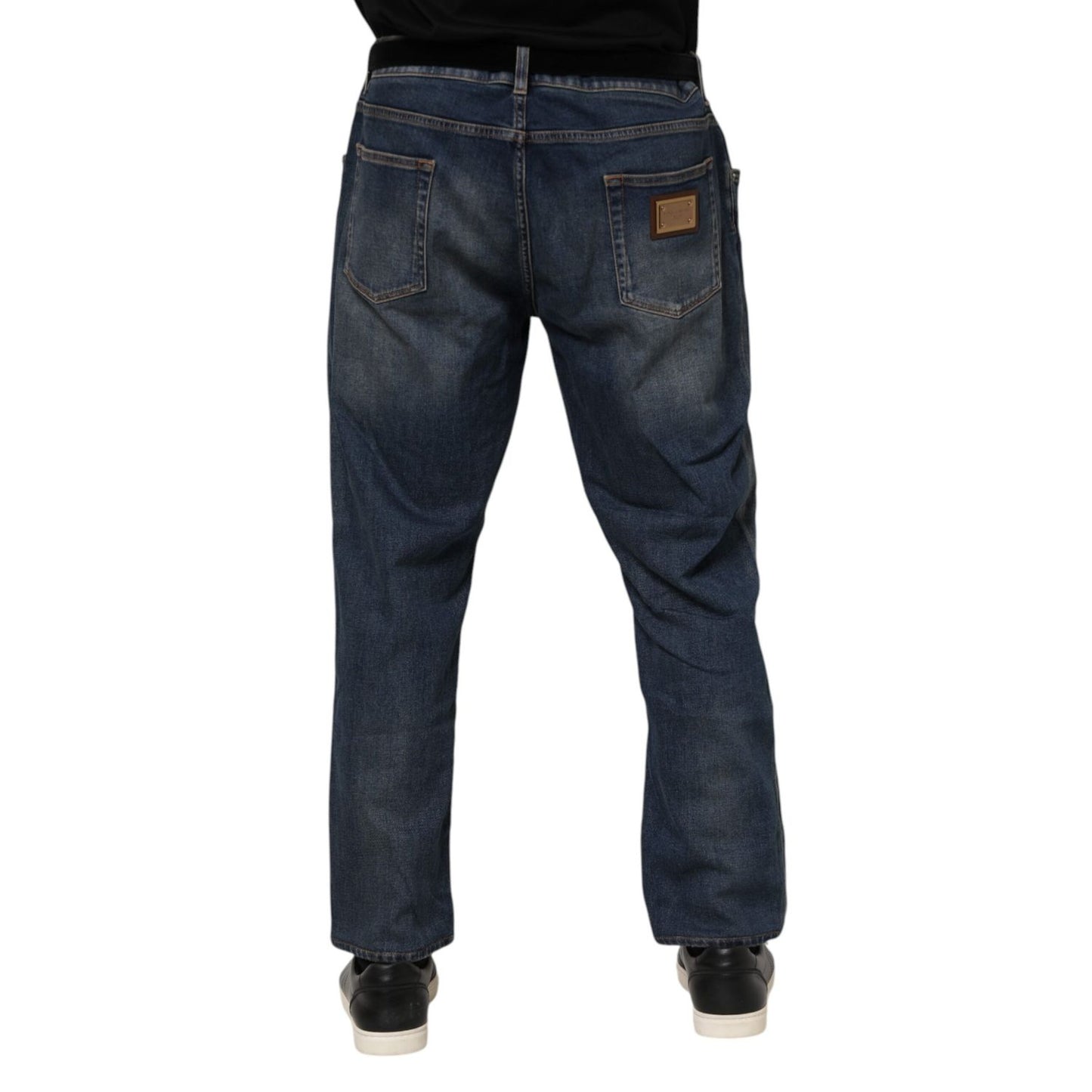 Dolce & Gabbana Blue Cotton Logo Plaque Slim Denim Jeans