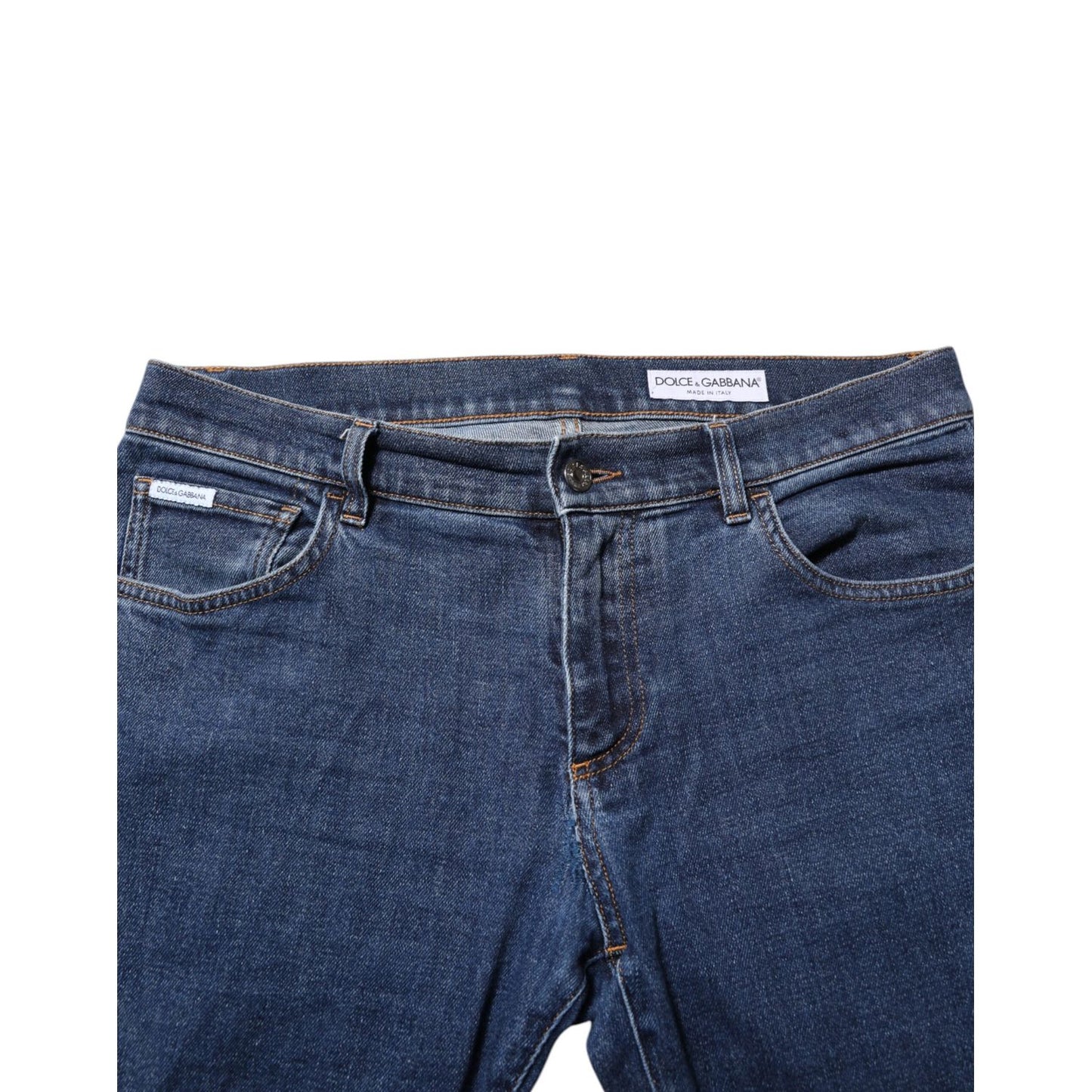 Dolce & Gabbana Blue Cotton Logo Skinny Denim Jeans