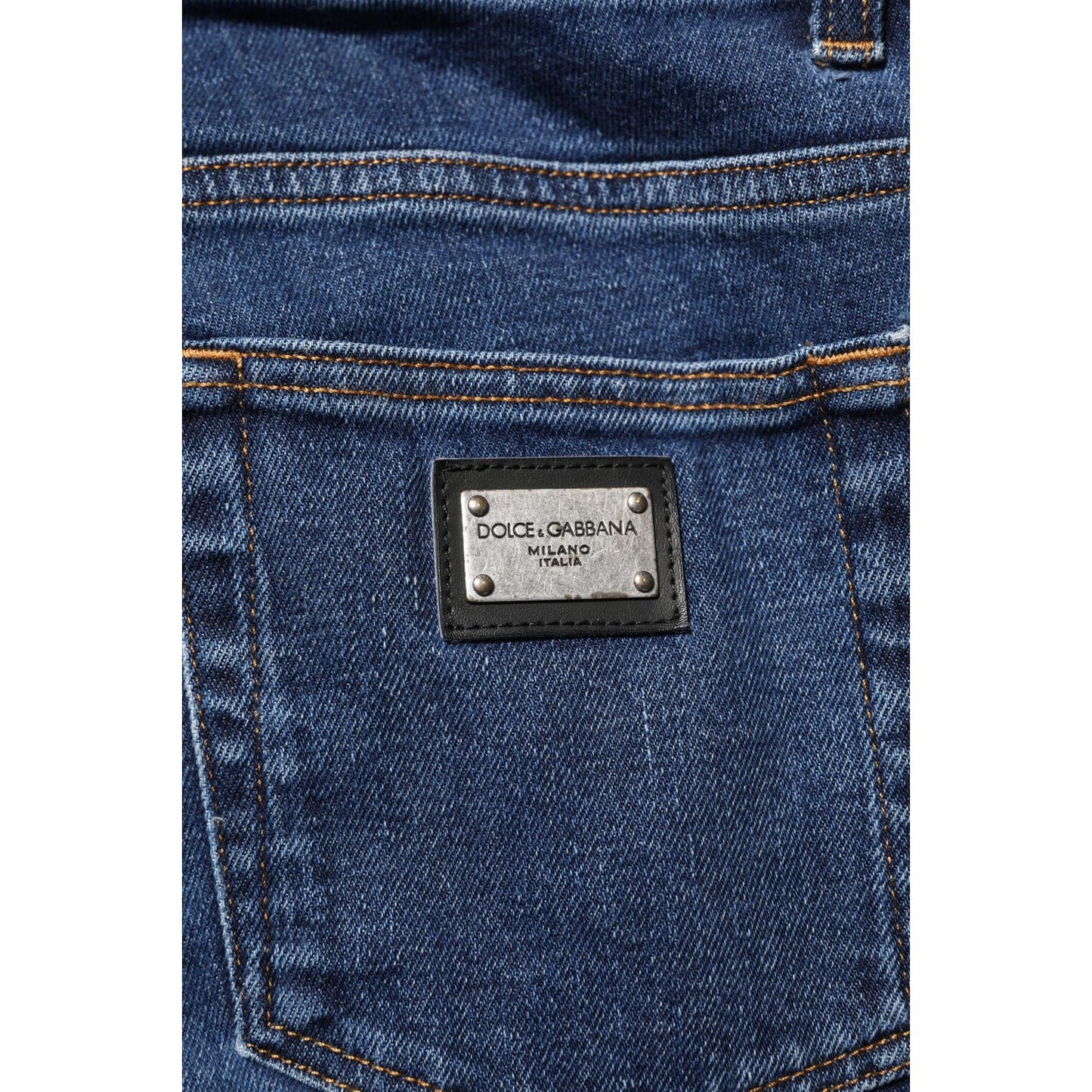 Dolce & Gabbana Blue Cotton Logo Skinny Denim Jeans