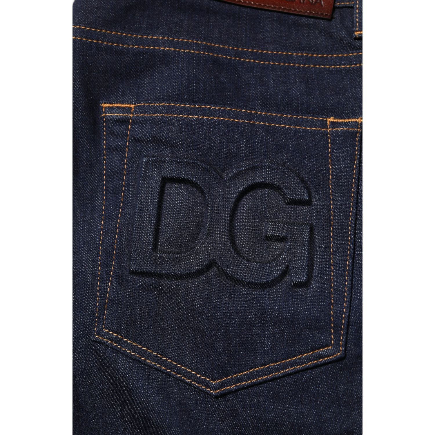 Dolce & Gabbana Dark Blue Cotton Logo Slim Fit Men Denim Jeans