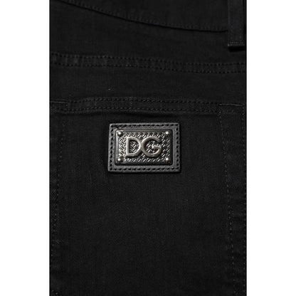 Dolce & Gabbana Dark Blue Cotton Logo Plaque GOLD Denim Jeans
