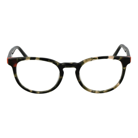 Round full-rim acetate glasses frame in multicolor with demo lenses. Spring hinge and 145mm temples length. Includes branded case.
