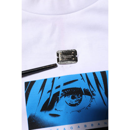 Dolce & Gabbana White Cotton Crew Neck Graphic Print T-shirt