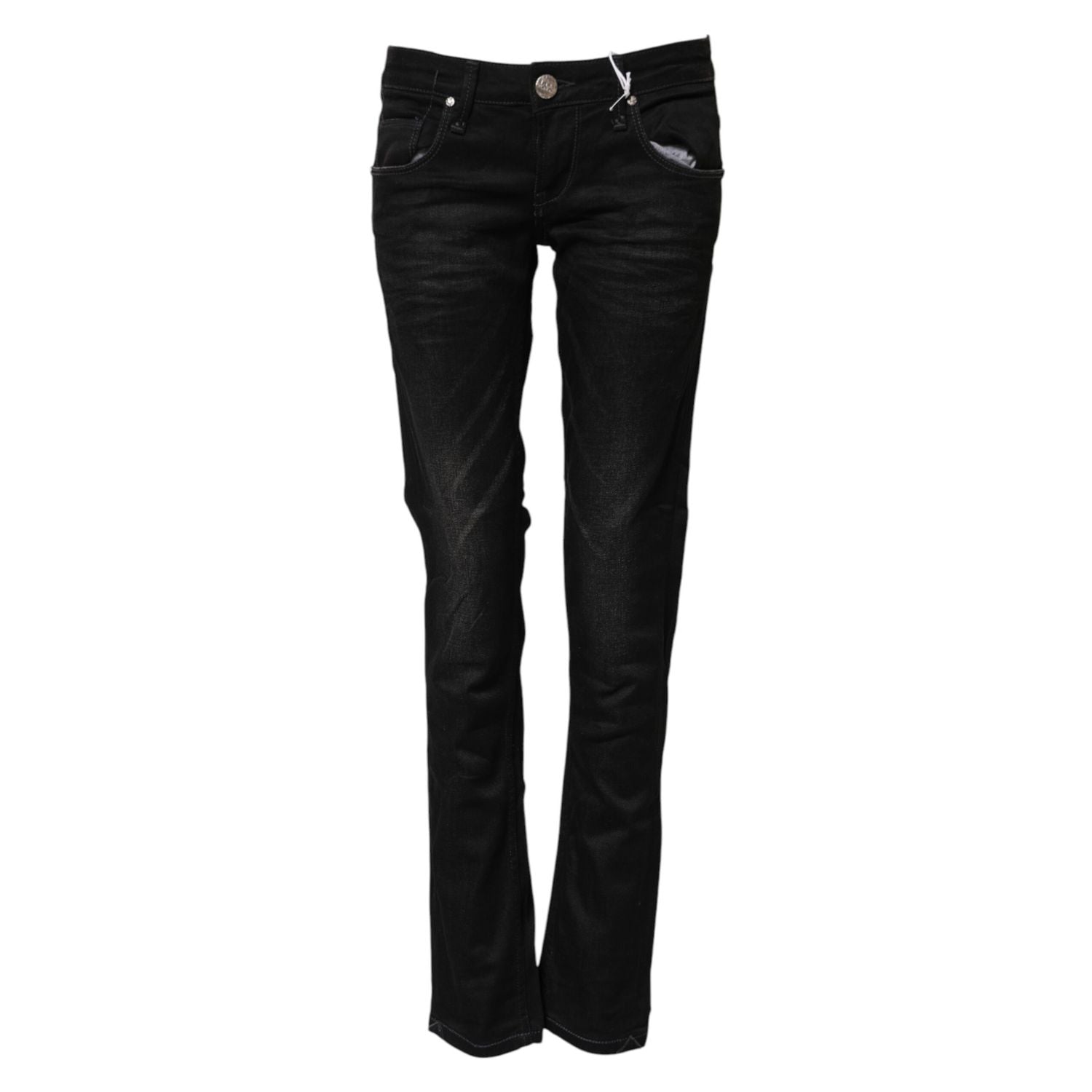 Acht Black Cotton Slim Fit Denim Low Waist Denim Jeans
