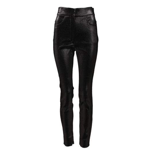 Dolce & Gabbana Black Cotton Stretch Silver Lurex Thread Pants