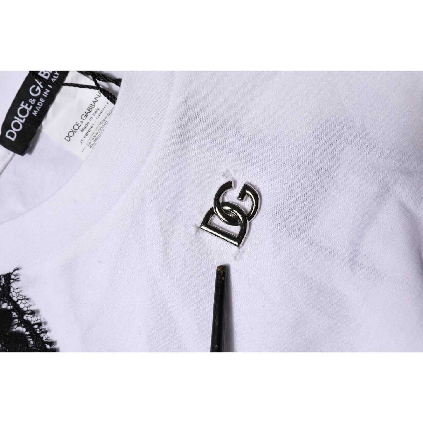 Dolce & Gabbana White Floral Lace DG Detailing Top T-shirt