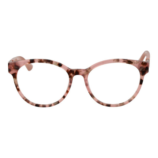 Guess Pink Women Glasses Frame in rose acetate with round style and full-rim design, size 53-17-140.