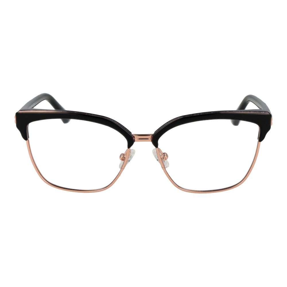 Guess Rose Gold Women Glasses Frame in stainless steel with full-rim browline style, black and rose gold design. Lenses width 54mm.