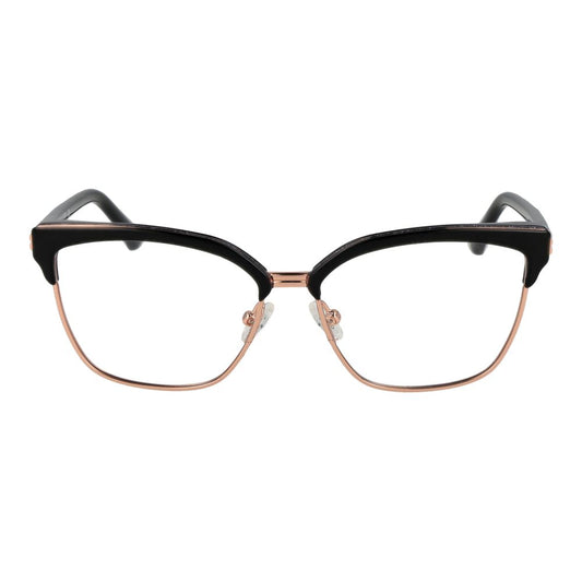 Guess Rose Gold Women Glasses Frame in stainless steel with full-rim browline style, black and rose gold design. Lenses width 54mm.