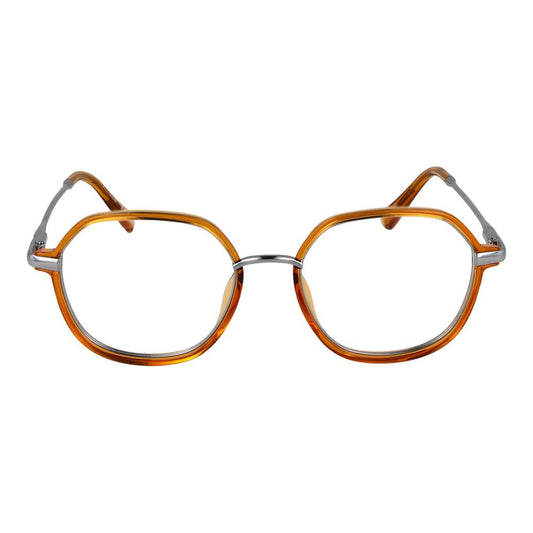 Guess Orange Men Glasses Frame, stainless steel, full-rim design with demo lenses, round style with spring hinge for men.