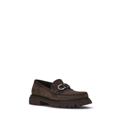 Ferragamo Brown Calf Leather Bos Taurus Slip-On Loafers