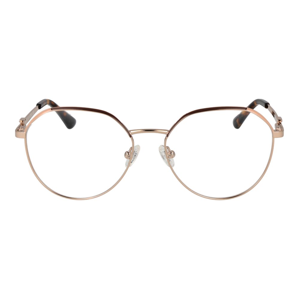 Guess Gold Women Glasses Frame in metal full-rim style, featuring square shape with demo plastic lenses for stylish eyewear look.