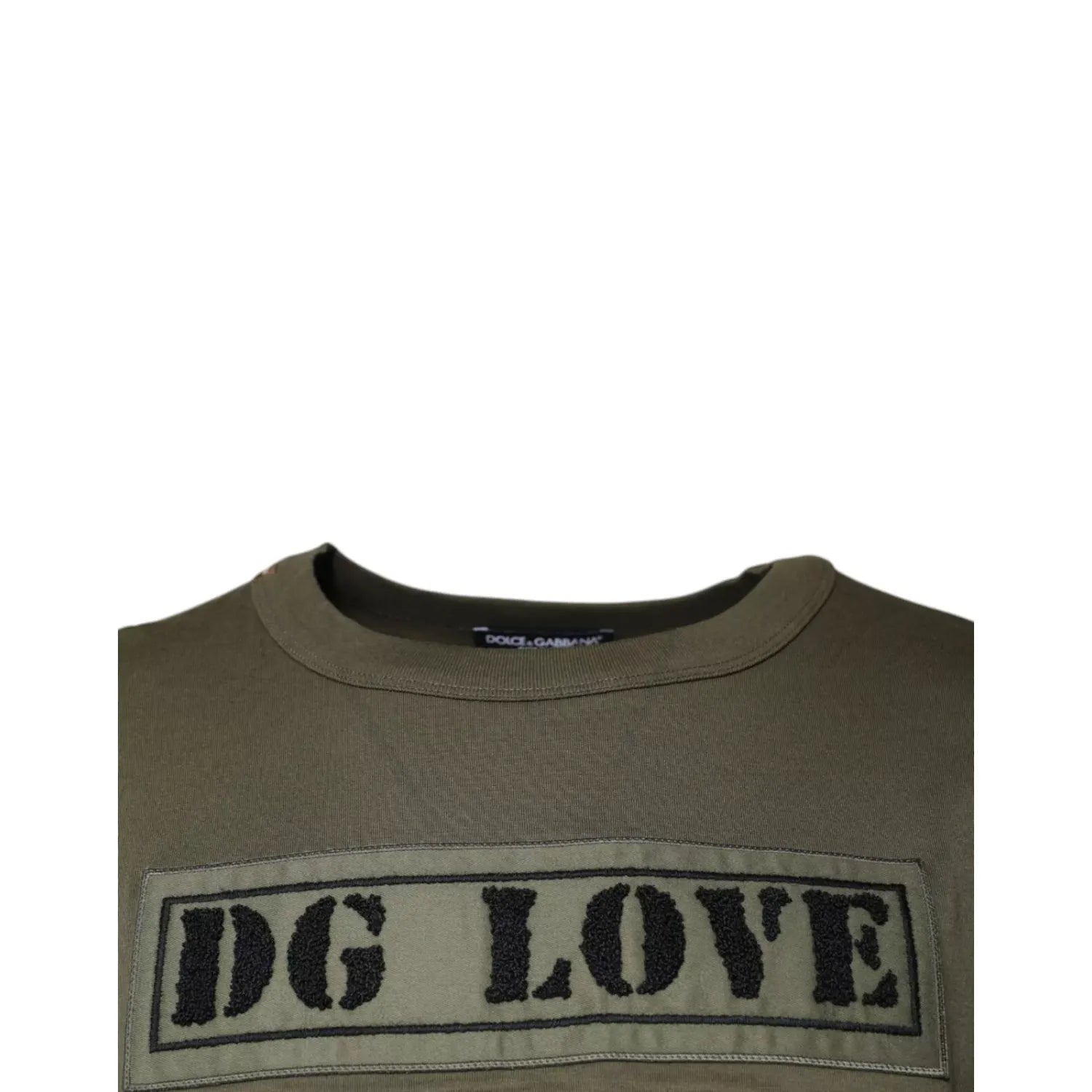 Dolce & Gabbana Army Green DG Love Cotton Crew Neck T-shirt