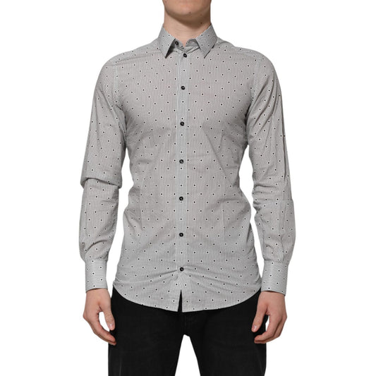 Dolce & Gabbana Gray Dotted Semi Fitted GOLD Men Formal Shirt TSH87840-39