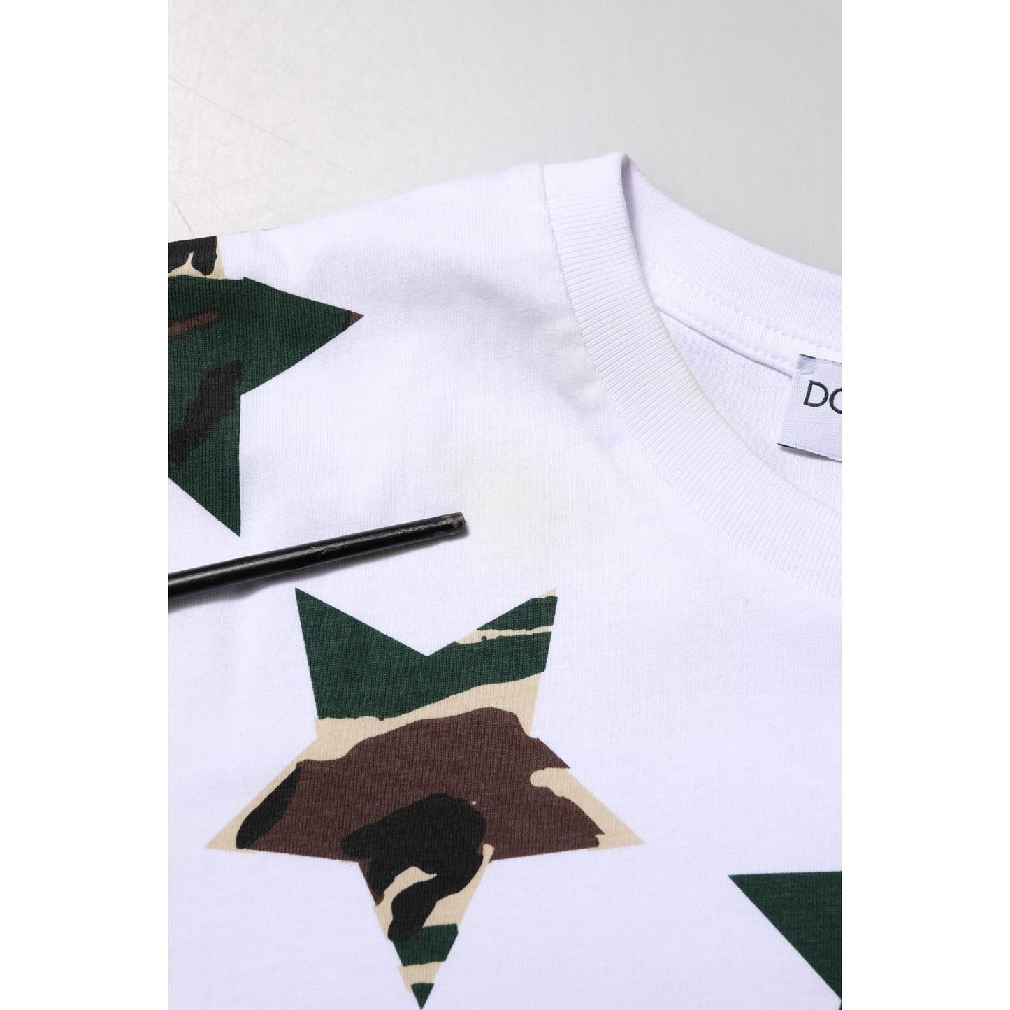 Dolce & Gabbana White Camouflage Cotton Men Crew Neck T-shirt