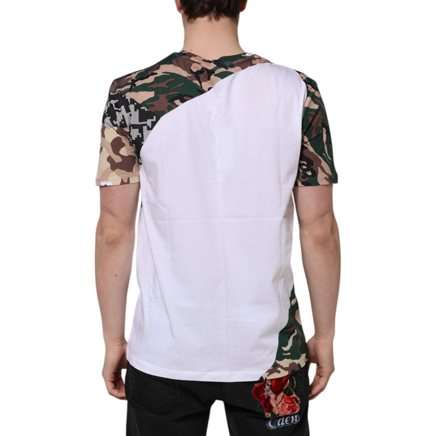 Dolce & Gabbana White Camouflage Cotton Men Crew Neck T-shirt