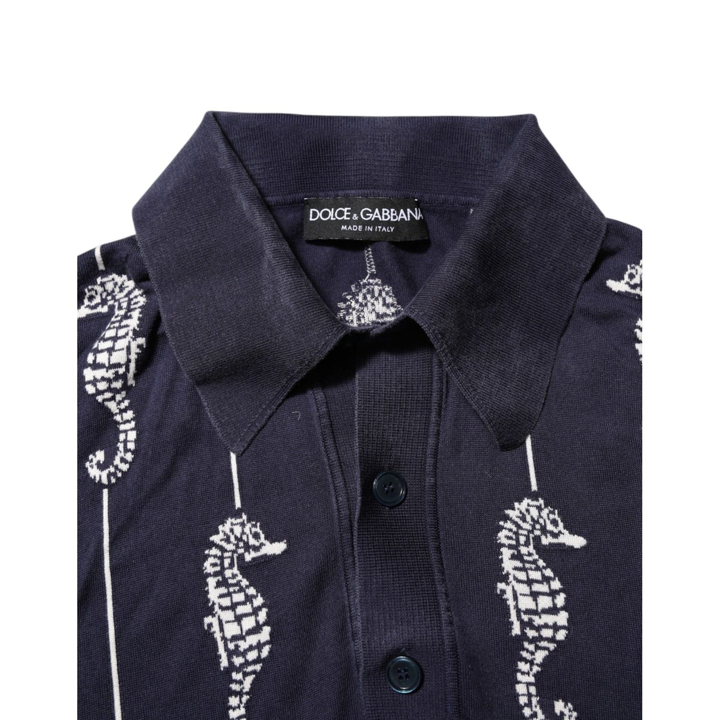 Dolce & Gabbana Dark Blue Sea Horse Collared Polo T-shirt