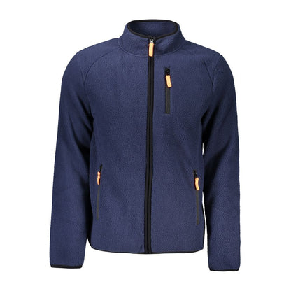 Norway 1963 Blue Polyester Men Sweater with zip detail and pockets, showcasing sophisticated style and practicality for trendsetters.