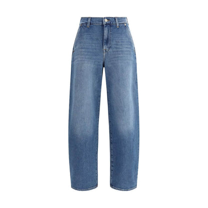 7FOR Light Blue Cotton Relaxed Fit Jeans with wide leg and five-pocket design, mid-rise for a comfortable and versatile style.