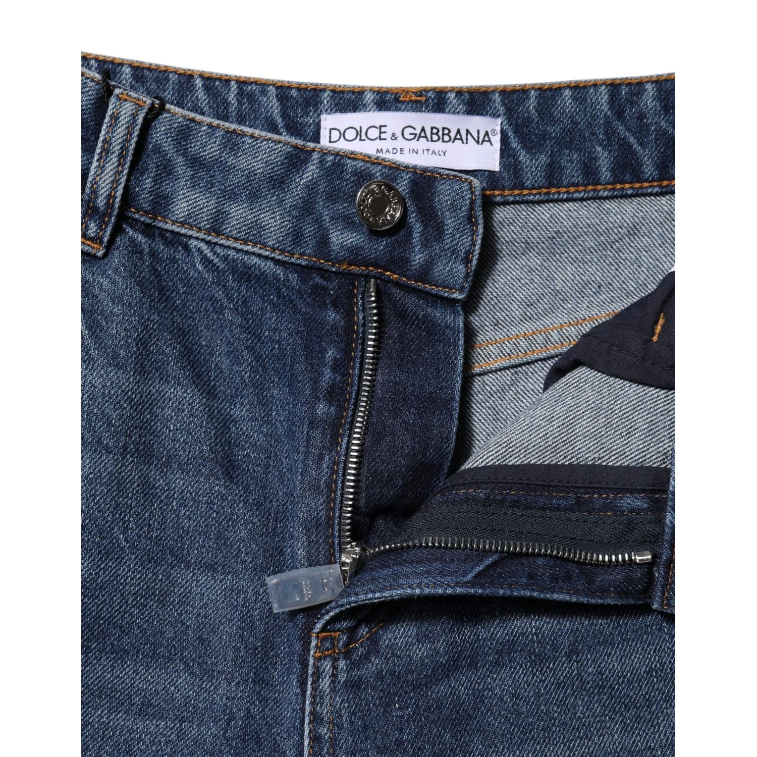Dolce & Gabbana Blue Cotton Wide Leg Tattered Denim Jeans