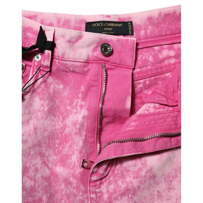 Dolce & Gabbana Pink Tie Dye High Waist Tapered Denim Jeans