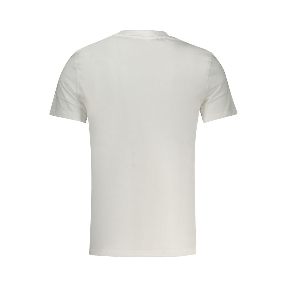 Back view of Guess Jeans White Cotton T-Shirt, short sleeve, slim fit, crew neck, with logo print, made from organic cotton.